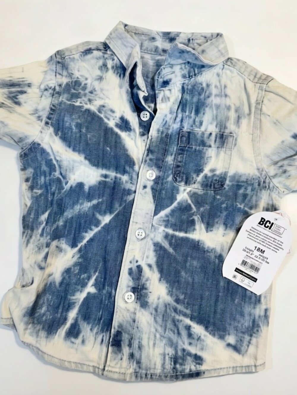 Tie Dye Acid Wash Chambray Button Down Shirt 18M NWT